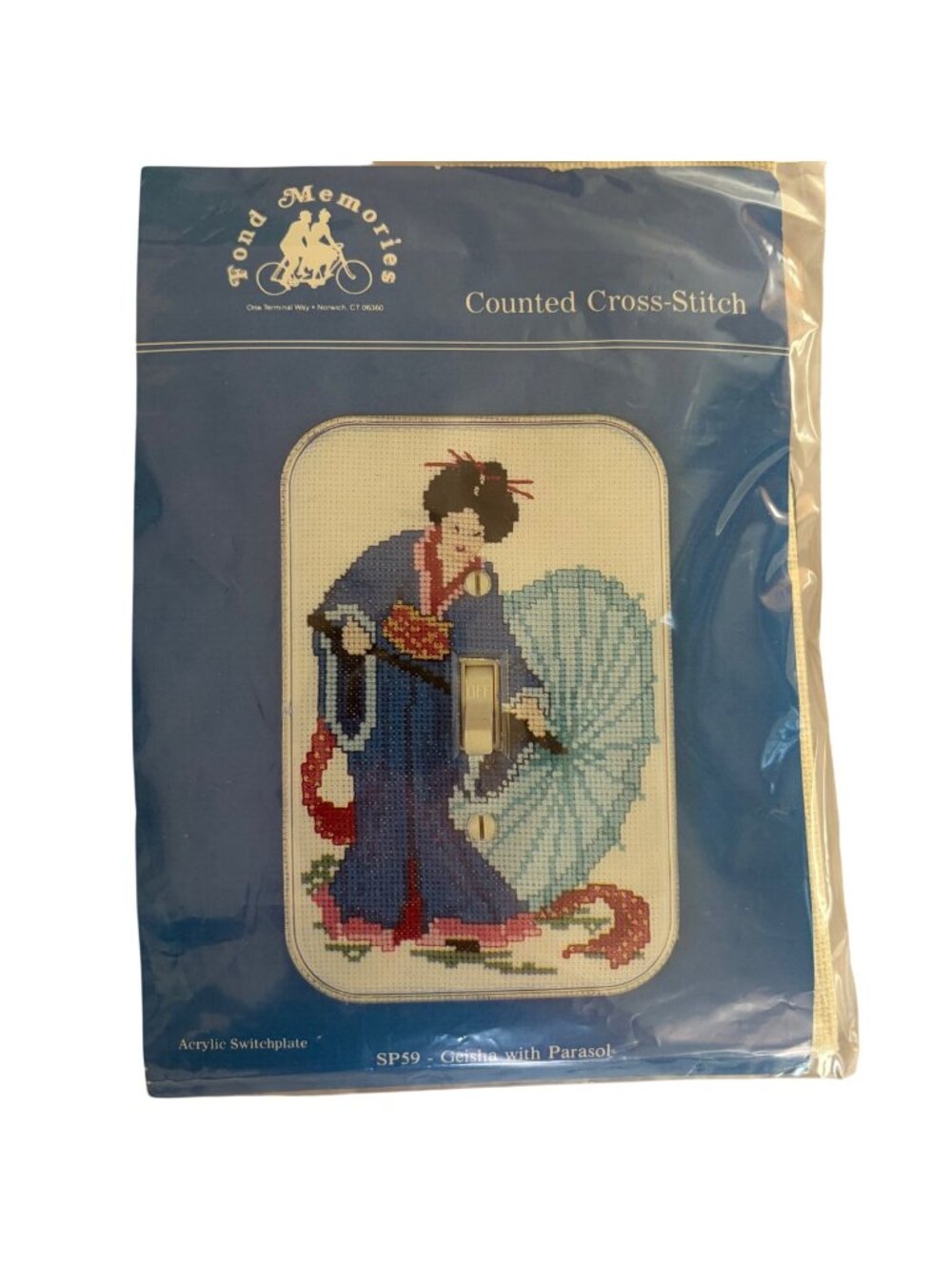 Fond Memories Cross Stitch Kit SP59 Acrylic Switchplate Geisha With Parasol 18ct